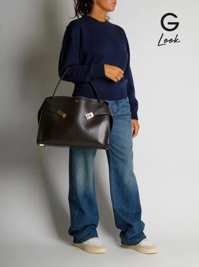 Ferragamo Hug Black Shoulder Bag With Logo Print On The Front In Leather Woman In Multi