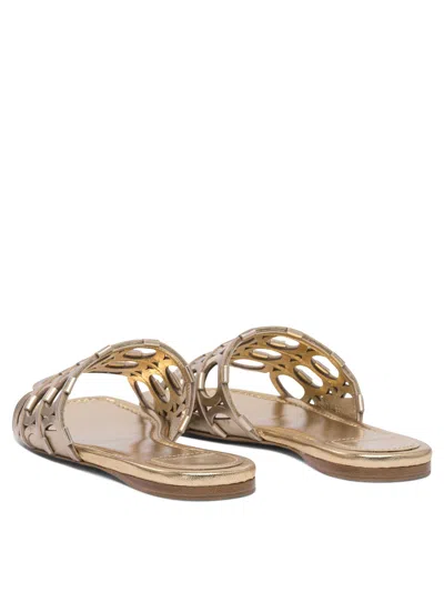 Ferragamo Gold Leather Sandals With Cut-out Design In Pink