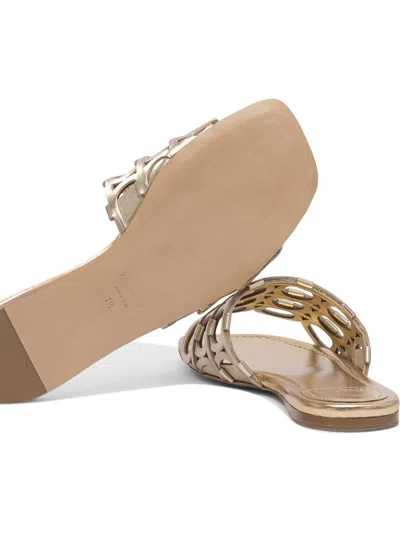 Ferragamo Gold Leather Sandals With Cut-out Design In Pink