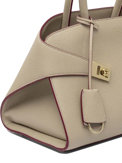 Ferragamo Medium Hug Leather Top Handle Bag In Neutral