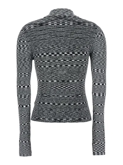 Ganni Black And White Polo Shirt With All-over Space-dye Effect And Button Closure In Fabric Woman In Multi