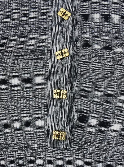 Ganni Black And White Polo Shirt With All-over Space-dye Effect And Button Closure In Fabric Woman In Multi