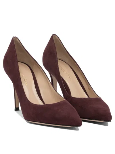 Gianvito Rossi Pointed Toe Suede Stiletto Heel Pumps In Burgundy