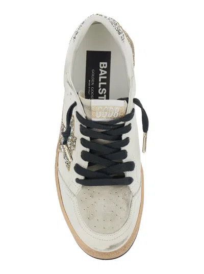 Golden Goose Ballstar White Low Top Sneakers With Glittered Star Patch On The Side And Glittered Heel With Logo L In Neutral