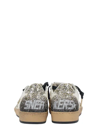 Golden Goose Ballstar White Low Top Sneakers With Glittered Star Patch On The Side And Glittered Heel With Logo L In Neutral