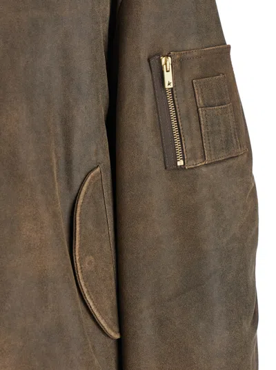 Golden Goose Brown Jacket With Sleeve Pocket And Distressed Effects In Leather Woman In Brown