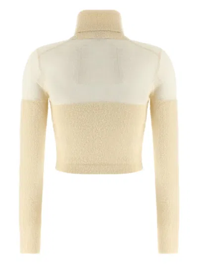 Elisabetta Franchi Brushed Insert Turtleneck Sweater Sweaters And Cardigans White In Neutral
