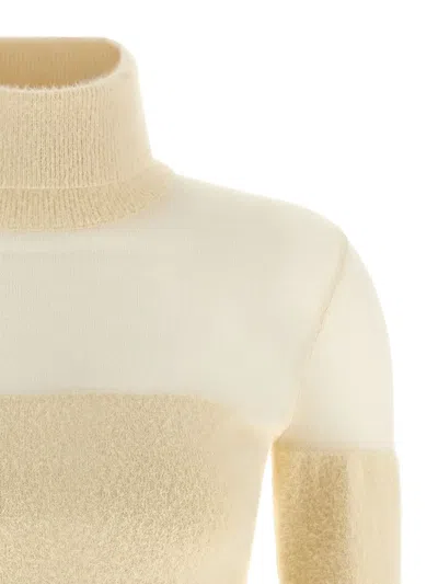 Elisabetta Franchi Brushed Insert Turtleneck Sweater Sweaters And Cardigans White In Neutral