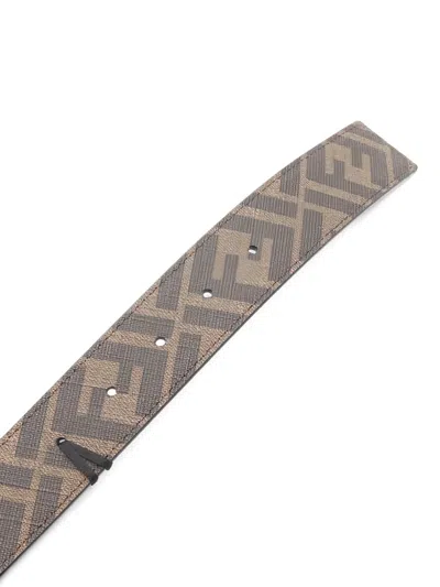 Pre-owned Fendi Ff-pattern Leather Belt In Brown