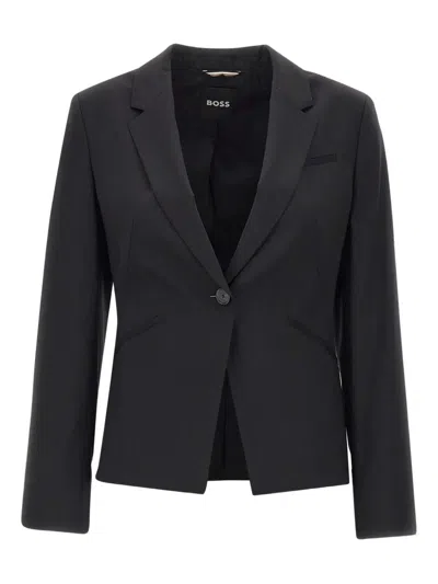 Hugo Boss Tailored Jacket Notched Lapels Front Pockets In Black