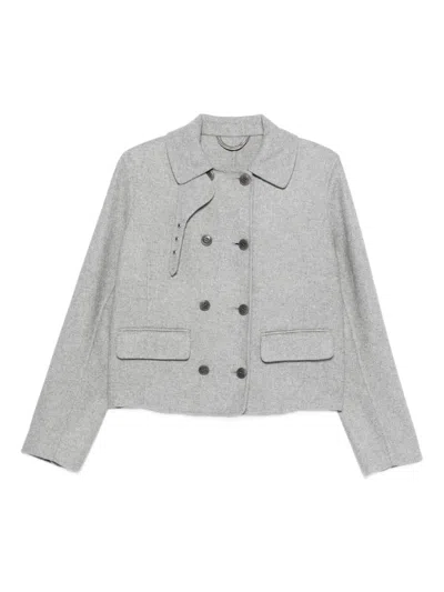 Ermanno Scervino Soft Wool-polyamide Blend Cropped Double-breasted Jacket In Gray