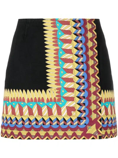La Doublej Geometric-print Cotton-twill Miniskirt In Multi