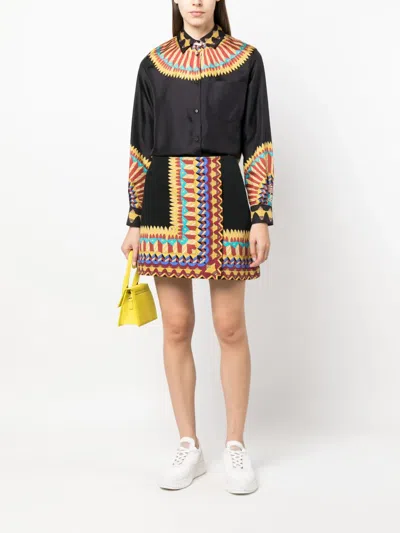 La Doublej Geometric-print Cotton-twill Miniskirt In Multi