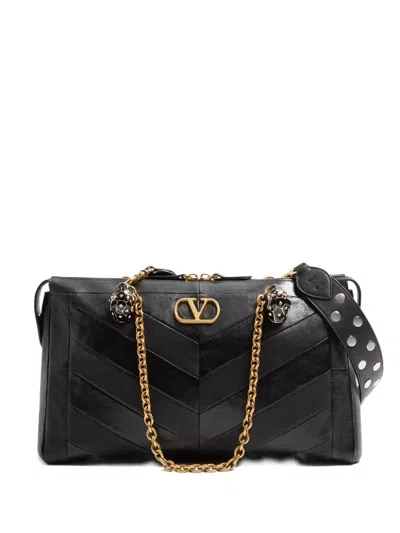 Valentino Garavani  Garavani Panthea Shoulder Bag In Nappa Leather With Chevron Pattern Wom In Black