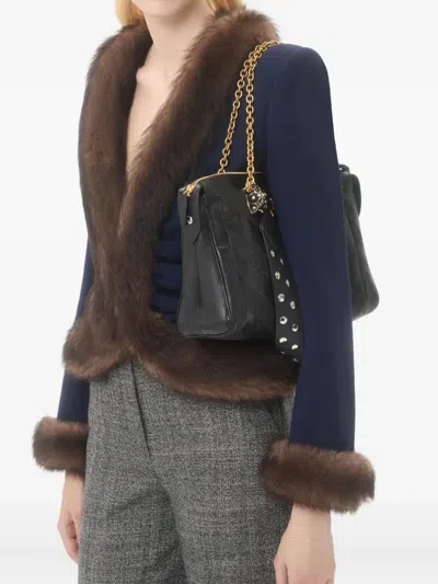 Valentino Garavani  Garavani Panthea Shoulder Bag In Nappa Leather With Chevron Pattern Wom In Black