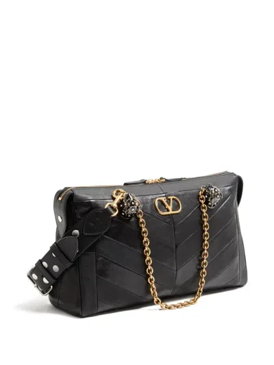Valentino Garavani  Garavani Panthea Shoulder Bag In Nappa Leather With Chevron Pattern Wom In Black