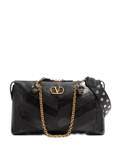 Valentino Garavani  Garavani Panthea Shoulder Bag In Nappa Leather With Chevron Pattern Wom In Black