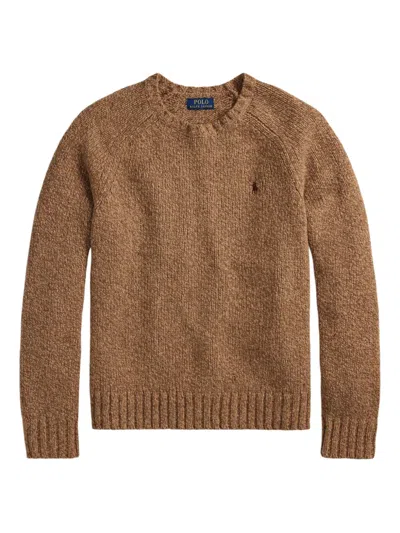 Polo Ralph Lauren Donegal Knit Crewneck Sweater With Textured Pattern In Brown