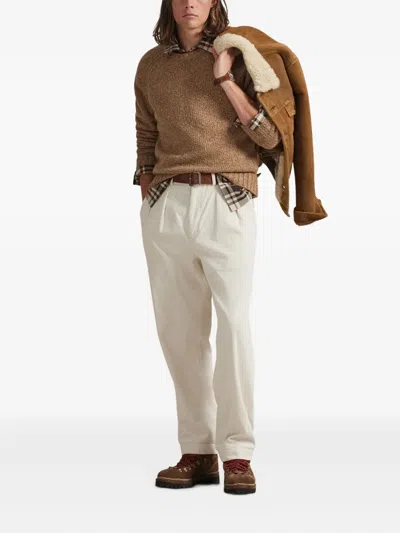 Polo Ralph Lauren Donegal Knit Crewneck Sweater With Textured Pattern In Brown