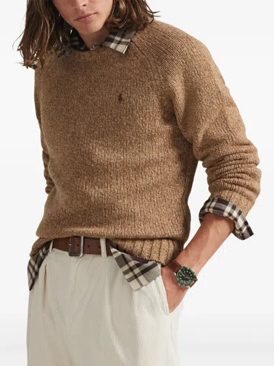 Polo Ralph Lauren Donegal Knit Crewneck Sweater With Textured Pattern In Brown