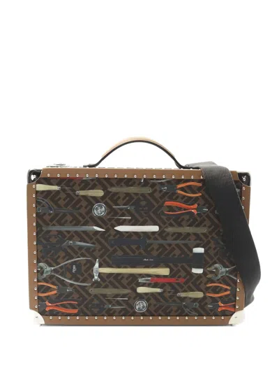 Pre-owned Fendi 10s Zucca Tool-print Tote Bag In Brown