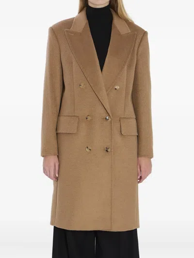 Max Mara Double-breasted Coat Featuring Pointed Lapels In Brown