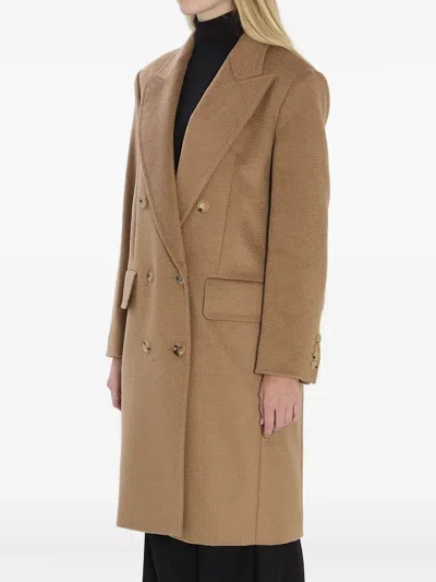 Max Mara Double-breasted Coat Featuring Pointed Lapels In Brown
