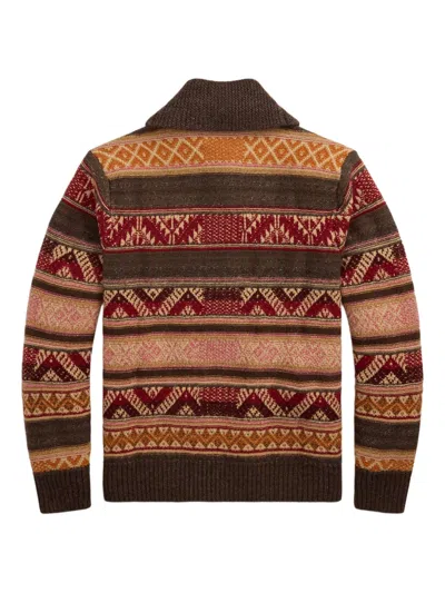 Rrl Shawl-collar Patterned Cardigan In Brown