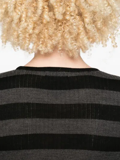 Majestic Ribbed Knit Pullover With Classic Round Neckline In Subtle Grey Stripes In Multi