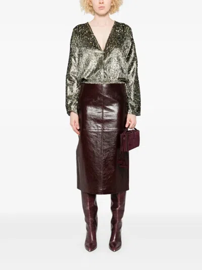 Forte Forte Metallic V-neck Long Sleeve Top In Silver