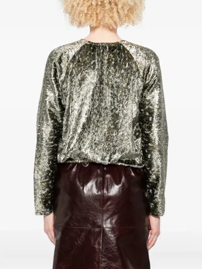 Forte Forte Metallic V-neck Long Sleeve Top In Silver