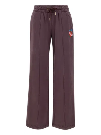 Casablanca Purple Dragonfly Floral Open Hem Sweatpants In Burgundy