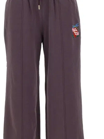 Casablanca Purple Dragonfly Floral Open Hem Sweatpants In Burgundy