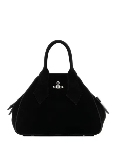 Vivienne Westwood Borsa A Mano Yasmine Media In Pelle Scamosciata Nera Donna In Black