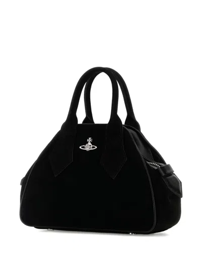 Vivienne Westwood Borsa A Mano Yasmine Media In Pelle Scamosciata Nera Donna In Black