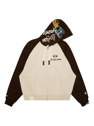 Aape By A Bathing Ape Varsity-patch Zip-up Hoodie In Neutral