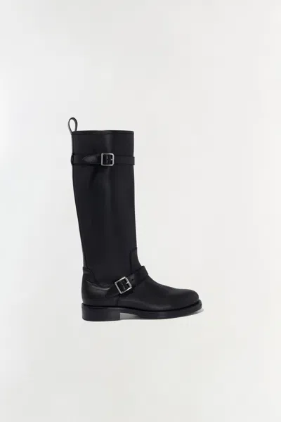 Simkhai Noah Buckled Full-grain Leather Knee Boots In Black