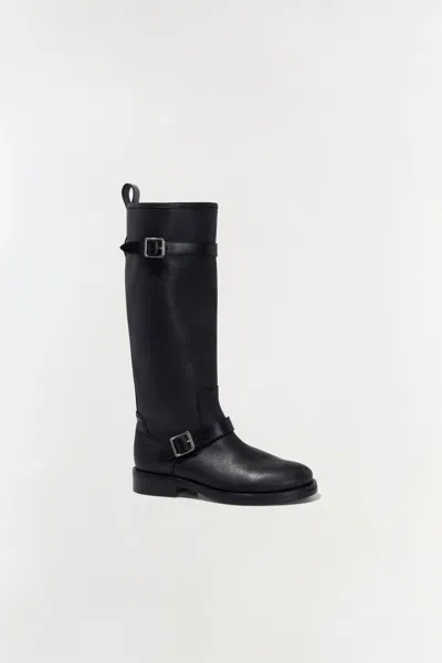 Simkhai Noah Buckled Full-grain Leather Knee Boots In Black