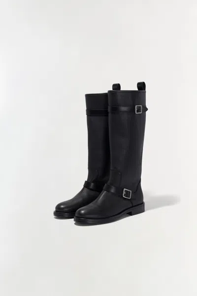 Simkhai Noah Buckled Full-grain Leather Knee Boots In Black