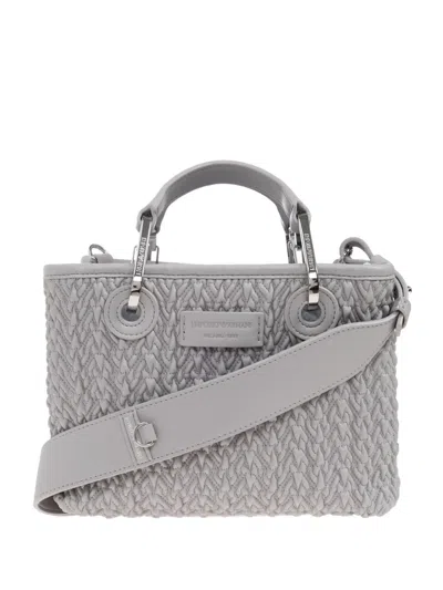 Emporio Armani Quilted Woven Tote Bag In Gray