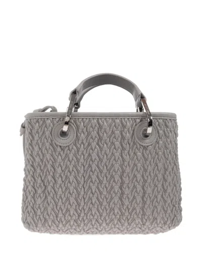 Emporio Armani Quilted Woven Tote Bag In Gray