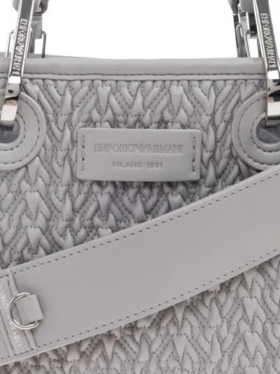 Emporio Armani Quilted Woven Tote Bag In Gray