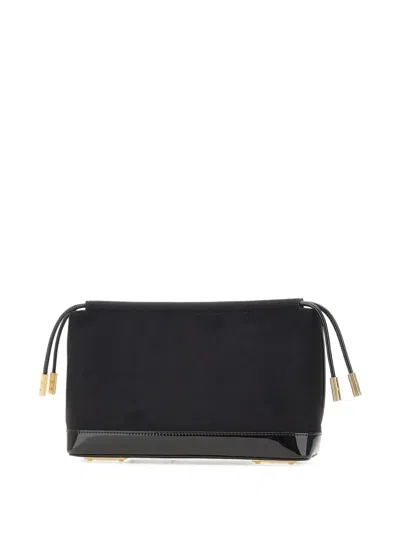 Elisabetta Franchi Drawstring Patent-trim Clutch Bag In Black