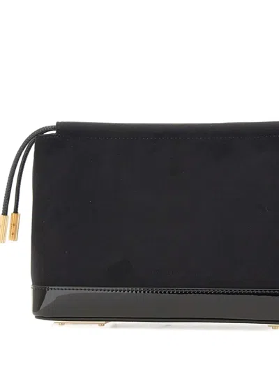 Elisabetta Franchi Drawstring Patent-trim Clutch Bag In Black