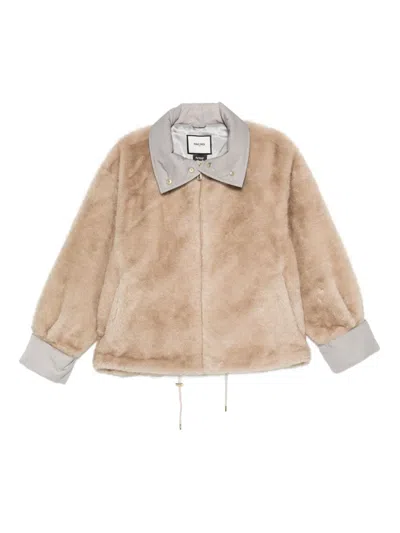 Max & Moi Faux-fur Drawstring Coat In Neutral