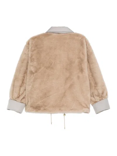 Max & Moi Faux-fur Drawstring Coat In Neutral