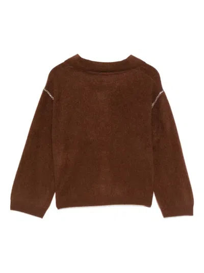 Max & Moi Giselle Chain-trimmed Button Cardigan In Brown