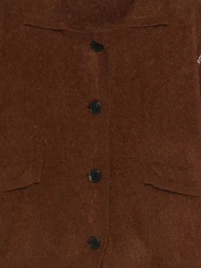 Max & Moi Giselle Chain-trimmed Button Cardigan In Brown