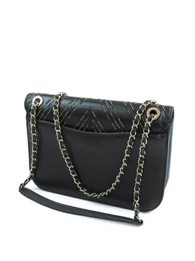 Pre-owned Chanel 2017-2018 Cc Chevron Sheepskin Chain Subtle Flap Crossbody Bag In Black