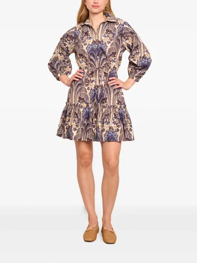 Cara Cara Robin Puff-sleeve Floral Poplin Mini Dress In Multi